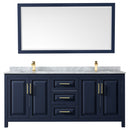 Wyndham Daria 80" Double Bathroom Vanity In Dark Blue White Carrara Marble Countertop Undermount Square Sinks and 70" Mirror WCV252580DBLCMUNSM70