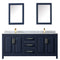 Wyndham Daria 80" Double Bathroom Vanity In Dark Blue White Carrara Marble Countertop Undermount Square Sinks and Medicine Cabinets WCV252580DBLCMUNSMED