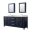 Wyndham Daria 80" Double Bathroom Vanity In Dark Blue White Carrara Marble Countertop Undermount Square Sinks And Medicine Cabinets WCV252580DBLCMUNSMED