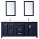 Wyndham Daria 80" Double Bathroom Vanity In Dark Blue White Cultured Marble Countertop Undermount Square Sinks and 24" Mirrors WCV252580DBLWCUNSM24