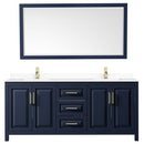 Wyndham Daria 80" Double Bathroom Vanity In Dark Blue White Cultured Marble Countertop Undermount Square Sinks and 70" Mirror WCV252580DBLWCUNSM70