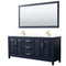 Wyndham Daria 80" Double Bathroom Vanity In Dark Blue White Cultured Marble Countertop Undermount Square Sinks And 70" Mirror WCV252580DBLWCUNSM70