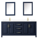 Wyndham Daria 80" Double Bathroom Vanity In Dark Blue White Cultured Marble Countertop Undermount Square Sinks and Medicine Cabinets WCV252580DBLWCUNSMED