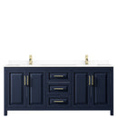 Wyndham Daria 80" Double Bathroom Vanity In Dark Blue White Cultured Marble Countertop Undermount Square Sinks and No Mirror WCV252580DBLWCUNSMXX