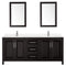 Wyndham Daria 80" Double Bathroom Vanity In Dark Espresso Light-Vein Carrara Cultured Marble Countertop Undermount Square Sinks and 24" Mirrors WCV252580DDEC2UNSM24