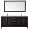 Wyndham Daria 80" Double Bathroom Vanity In Dark Espresso Light-Vein Carrara Cultured Marble Countertop Undermount Square Sinks and 70" Mirror WCV252580DDEC2UNSM70