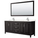 Wyndham Daria 80" Double Bathroom Vanity In Dark Espresso Light-Vein Carrara Cultured Marble Countertop Undermount Square Sinks And 70" Mirror WCV252580DDEC2UNSM70