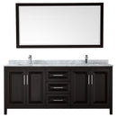 Wyndham Daria 80" Double Bathroom Vanity In Dark Espresso White Carrara Marble Countertop Undermount Square Sink and 70" Mirror WCV252580DDECMUNSM70