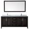 Wyndham Daria 80" Double Bathroom Vanity In Dark Espresso White Carrara Marble Countertop Undermount Square Sink and 70" Mirror WCV252580DDECMUNSM70