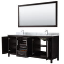 Wyndham Daria 80" Double Bathroom Vanity In Dark Espresso White Carrara Marble Countertop Undermount Square Sink and 70" Mirror WCV252580DDECMUNSM70