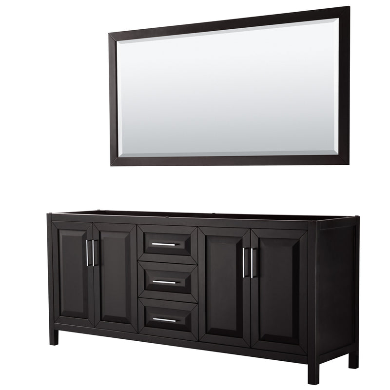 Wyndham Daria 80" Double Bathroom Vanity In Dark Espresso No Countertop No Sink And 70" Mirror WCV252580DDECXSXXM70