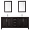 Wyndham Daria 80" Double Bathroom Vanity In Dark Espresso White Cultured Marble Countertop Undermount Square Sinks and 24" Mirrors WCV252580DDEWCUNSM24