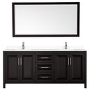 Wyndham Daria 80" Double Bathroom Vanity In Dark Espresso White Cultured Marble Countertop Undermount Square Sinks and 70" Mirror WCV252580DDEWCUNSM70