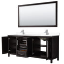 Wyndham Daria 80" Double Bathroom Vanity In Dark Espresso White Cultured Marble Countertop Undermount Square Sinks and 70" Mirror WCV252580DDEWCUNSM70