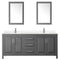 Wyndham Daria 80" Double Bathroom Vanity In Dark Gray Light-Vein Carrara Cultured Marble Countertop Undermount Square Sinks and 24" Mirrors WCV252580DKGC2UNSM24