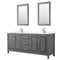 Wyndham Daria 80" Double Bathroom Vanity In Dark Gray Light-Vein Carrara Cultured Marble Countertop Undermount Square Sinks And 24" Mirrors WCV252580DKGC2UNSM24