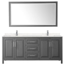 Wyndham Daria 80" Double Bathroom Vanity In Dark Gray Light-Vein Carrara Cultured Marble Countertop Undermount Square Sinks and 70" Mirror WCV252580DKGC2UNSM70