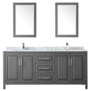 Wyndham Daria 80" Double Bathroom Vanity In Dark Gray White Carrara Marble Countertop Undermount Square Sink and 24" Mirror WCV252580DKGCMUNSM24