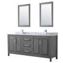 Wyndham Daria 80" Double Bathroom Vanity In Dark Gray White Carrara Marble Countertop Undermount Square Sink And 24" Mirror WCV252580DKGCMUNSM24