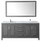 Wyndham Daria 80" Double Bathroom Vanity In Dark Gray White Carrara Marble Countertop Undermount Square Sink and 70" Mirror WCV252580DKGCMUNSM70