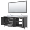 Wyndham Daria 80" Double Bathroom Vanity In Dark Gray White Carrara Marble Countertop Undermount Square Sink and 70" Mirror WCV252580DKGCMUNSM70