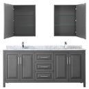 Wyndham Daria 80" Double Bathroom Vanity In Dark Gray White Carrara Marble Countertop Undermount Square Sink and Medicine Cabinet WCV252580DKGCMUNSMED