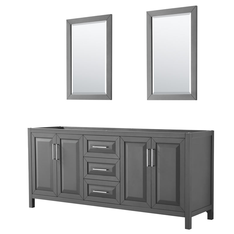 Wyndham Daria 80" Double Bathroom Vanity In Dark Gray No Countertop No Sink And 24" Mirror WCV252580DKGCXSXXM24