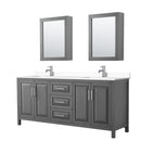 Wyndham Daria 80" Double Bathroom Vanity In Dark Gray White Cultured Marble Countertop Undermount Square Sinks And Medicine Cabinets WCV252580DKGWCUNSMED