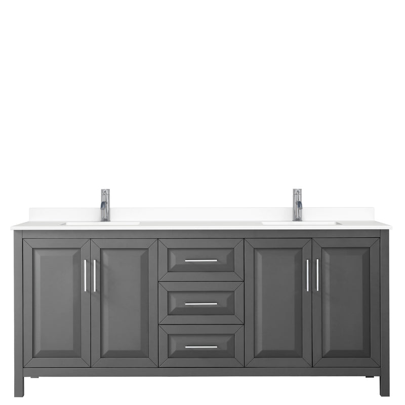 Wyndham Daria 80" Double Bathroom Vanity In Dark Gray White Cultured Marble Countertop Undermount Square Sinks and No Mirror WCV252580DKGWCUNSMXX