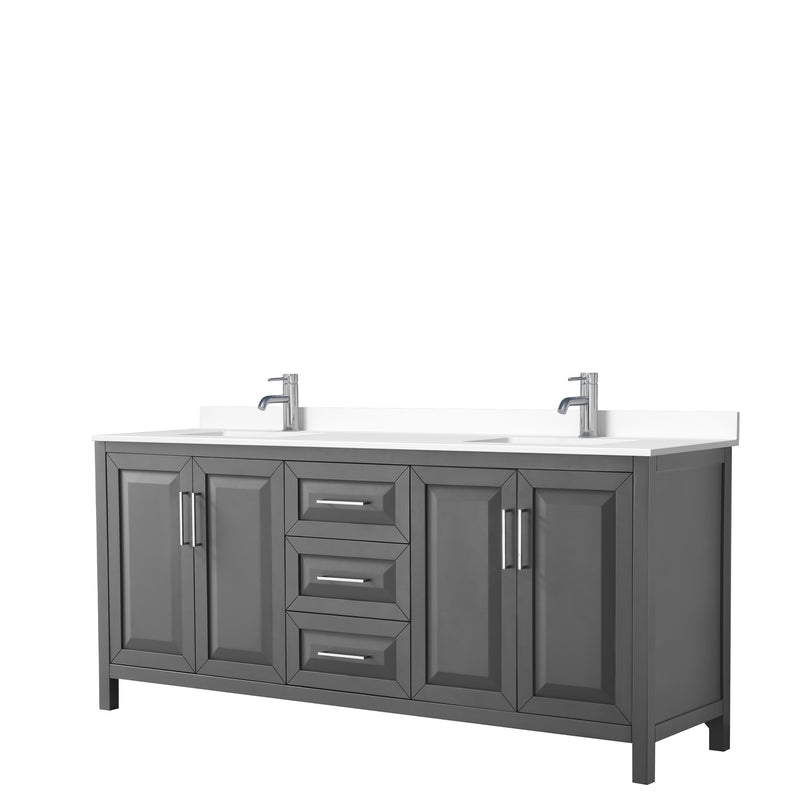 Wyndham Daria 80" Double Bathroom Vanity In Dark Gray White Cultured Marble Countertop Undermount Square Sinks And No Mirror WCV252580DKGWCUNSMXX