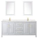 Wyndham Daria 80" Double Bathroom Vanity In White Light-Vein Carrara Cultured Marble Countertop Undermount Square Sinks Brushed Gold Trims and 24" Mirrors WCV252580DWGC2UNSM24