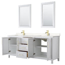 Wyndham Daria 80" Double Bathroom Vanity In White Light-Vein Carrara Cultured Marble Countertop Undermount Square Sinks Brushed Gold Trims and 24" Mirrors WCV252580DWGC2UNSM24