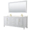 Wyndham Daria 80" Double Bathroom Vanity In White Light-Vein Carrara Cultured Marble Countertop Undermount Square Sinks Brushed Gold Trims And 70" Mirror WCV252580DWGC2UNSM70