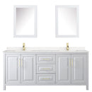 Wyndham Daria 80" Double Bathroom Vanity In White Light-Vein Carrara Cultured Marble Countertop Undermount Square Sinks Brushed Gold Trims and Medicine Cabinets WCV252580DWGC2UNSMED