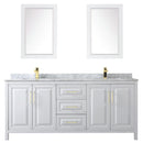 Wyndham Daria 80" Double Bathroom Vanity In White White Carrara Marble Countertop Undermount Square Sinks Brushed Gold Trims and 24" Mirrors WCV252580DWGCMUNSM24