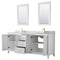 Wyndham Daria 80" Double Bathroom Vanity In White White Carrara Marble Countertop Undermount Square Sinks Brushed Gold Trims and 24" Mirrors WCV252580DWGCMUNSM24