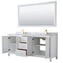 Wyndham Daria 80" Double Bathroom Vanity In White White Carrara Marble Countertop Undermount Square Sinks Brushed Gold Trims and 70" Mirror WCV252580DWGCMUNSM70