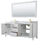 Wyndham Daria 80" Double Bathroom Vanity In White White Carrara Marble Countertop Undermount Square Sinks Brushed Gold Trims and 70" Mirror WCV252580DWGCMUNSM70