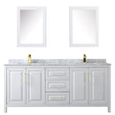 Wyndham Daria 80" Double Bathroom Vanity In White White Carrara Marble Countertop Undermount Square Sinks Brushed Gold Trims and Medicine Cabinets WCV252580DWGCMUNSMED