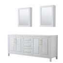 Wyndham Daria 80" Double Bathroom Vanity In White No Countertop No Sink Brushed Gold Trims And Medicine Cabinets WCV252580DWGCXSXXMED