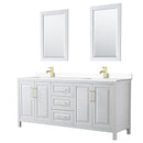 Wyndham Daria 80" Double Bathroom Vanity In White White Cultured Marble Countertop Undermount Square Sinks Brushed Gold Trims And 24" Mirrors WCV252580DWGWCUNSM24