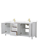 Wyndham Daria 80" Double Bathroom Vanity In White White Cultured Marble Countertop Undermount Square Sinks Brushed Gold Trims and No Mirror WCV252580DWGWCUNSMXX