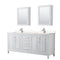 Wyndham Daria 80" Double Bathroom Vanity In White Light-Vein Carrara Cultured Marble Countertop Undermount Square Sinks And Medicine Cabinets WCV252580DWHC2UNSMED