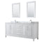 Wyndham Daria 80" Double Bathroom Vanity In White White Carrara Marble Countertop Undermount Square Sink And 24" Mirror WCV252580DWHCMUNSM24