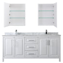 Wyndham Daria 80" Double Bathroom Vanity In White White Carrara Marble Countertop Undermount Square Sink and Medicine Cabinet WCV252580DWHCMUNSMED