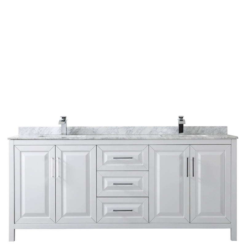 Wyndham Daria 80" Double Bathroom Vanity In White White Carrara Marble Countertop Undermount Square Sink and No Mirror WCV252580DWHCMUNSMXX