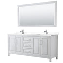 Wyndham Daria 80" Double Bathroom Vanity In White White Cultured Marble Countertop Undermount Square Sinks And 70" Mirror WCV252580DWHWCUNSM70