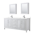 Wyndham Daria 80" Double Bathroom Vanity In White White Cultured Marble Countertop Undermount Square Sinks And Medicine Cabinets WCV252580DWHWCUNSMED