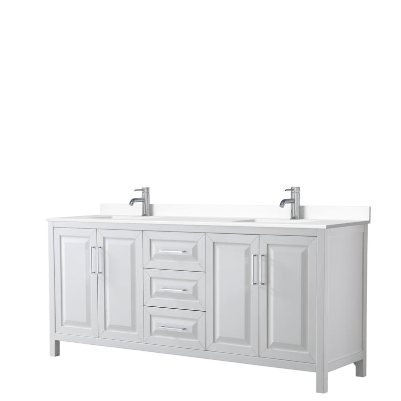 Wyndham Daria 80" Double Bathroom Vanity In White White Cultured Marble Countertop Undermount Square Sinks And No Mirror WCV252580DWHWCUNSMXX