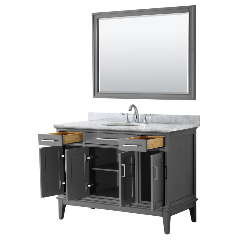 Wyndham Margate 48" Single Bathroom Vanity In Dark Gray White Carrara Marble Countertop Undermount Oval Sink and 44" Mirror WCV303048SKGCMUNOM44